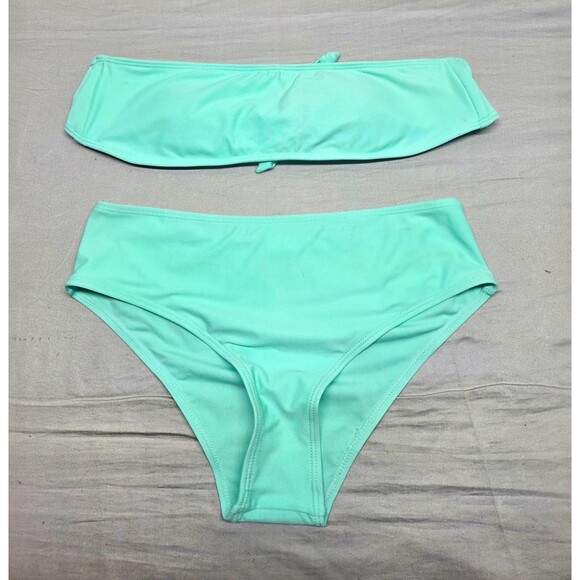 Unbranded Other - Women’s Solid Green Bandeau Strapless Bikini 2-Piece Tie Lined Stretch M